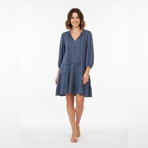 Long Sleeve Tassel-Tie Three-Tiered Trapeze Dress